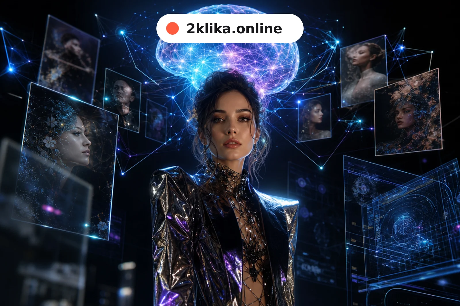 Пример AI-портрета в стиле мозг гения фото нейро, созданный в сервисе Два Клика